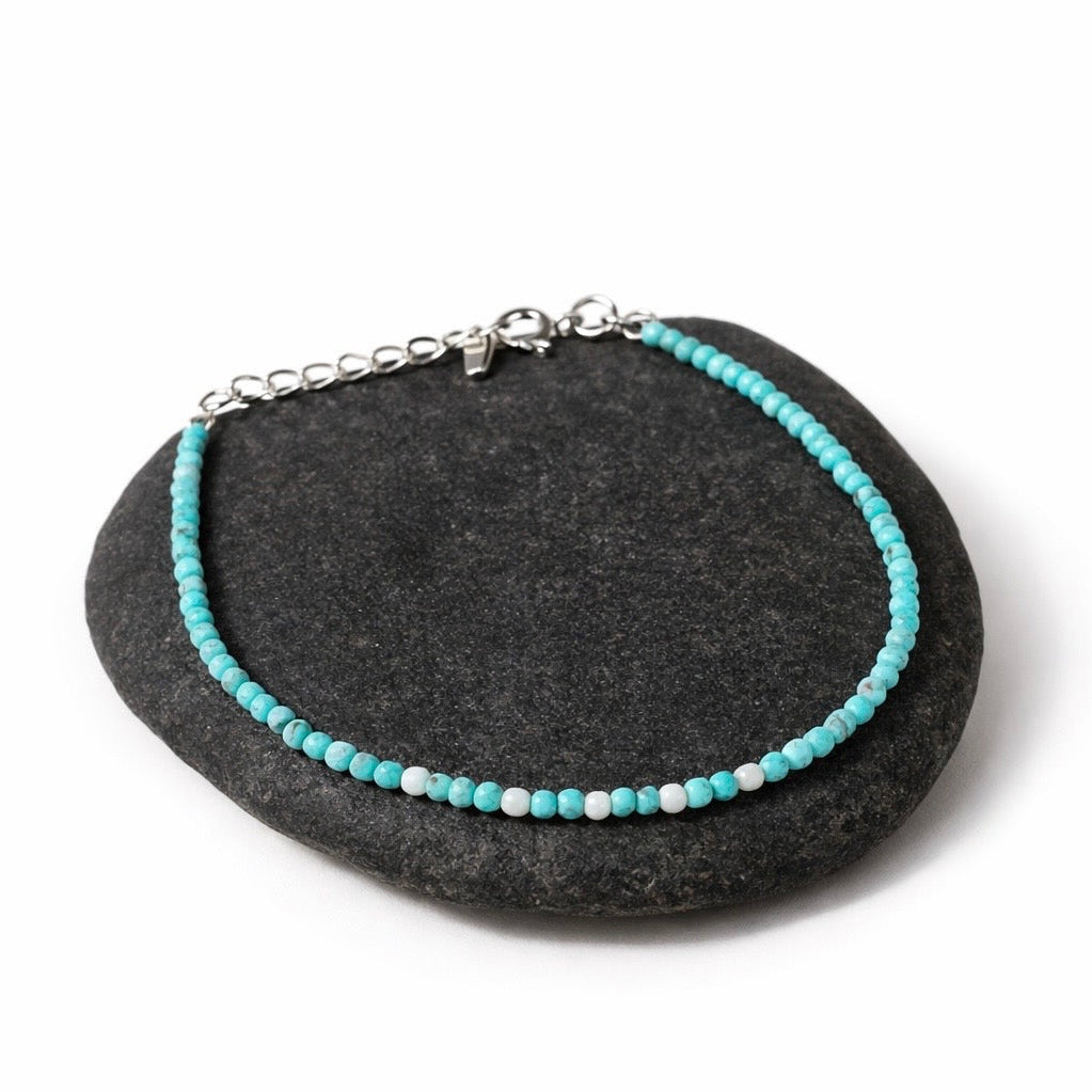 Howlite Turquoise 925 Sterling Silver Bead Bracelet