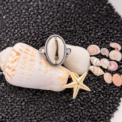 Cowrie Shell Ring 925 Sterling Silver